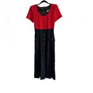 New John Roberts size 6 vintage 80's 90's red stripe & black button maxi dress
